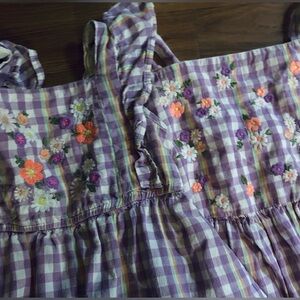 2 Sister Purple Gingham Floral Embroidered Dresses Sz 5T & 7/8 Cat & Jack